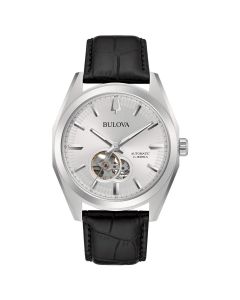 Bulova Surveyor Automatic 96A272 Movimento A Vista Uomo Cinturino Pelle Nero Quadrante Argento Tourbillion A Vista