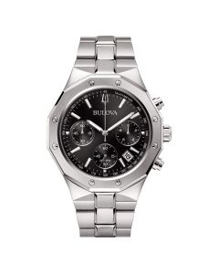 Bulova Octagon Chronograph 96B410 Bracciale Acciaio Quadrante Nero Quarzo 262 kHz Precisionist 