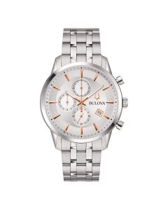 Bulova Sutton Chrono 96B411 Orologio Uomo Quarzo Bracciale Acciaio Quadrante Argento