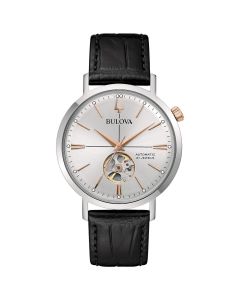 Bulova Aerojet Automatico 98A289 Movimento a Vista Solotempo Meccanico Cinturino Pelle Quadrante Argento