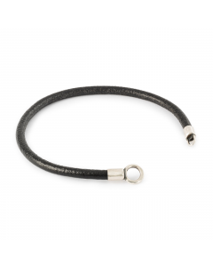 Bracciale in Pelle e Argento, Nero 18 cm