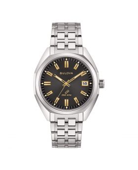 Bulova Jet Star 96B415 Solotempo Quarzo 262 Khz Bracciale Acciaio Quadrante Nero Indici Oro Water Resistant